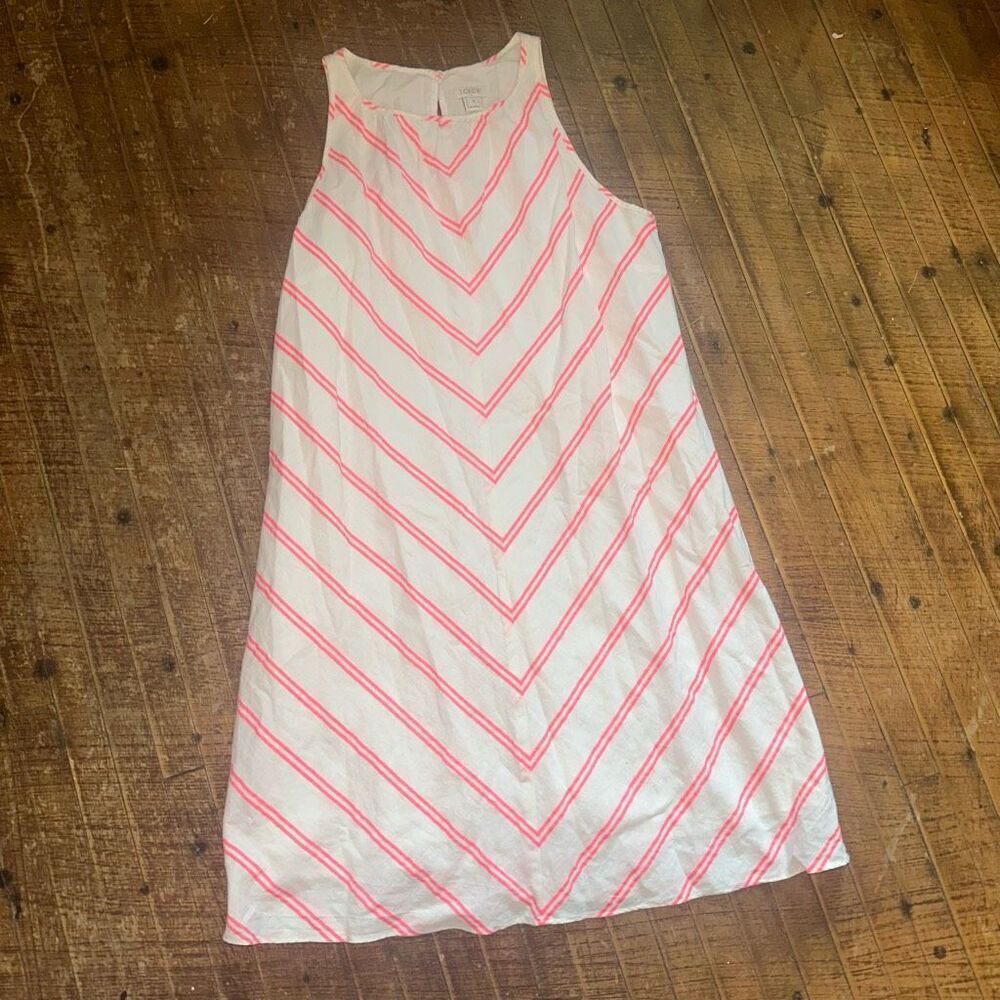 J Crew Factory pink stripe linen blend sleeveless dress
